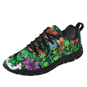 Mens Womens Alien Shoes Running Walking Tennis Sneakers Alien UFO Tropical Hibiscus Flower Shoes Gifts for Women Men,Size 9 Men/10.5 Women Black