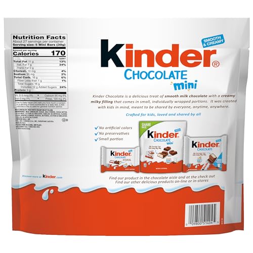 Kinder Chocolate Mini, 29.2 oz Bulk Pack, Up to 138 Minis, Milk Chocolate Bar with Creamy Milky Filling, Individually Wrapped Candy