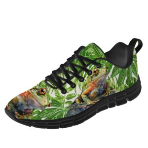 frog shoes for women men running walking tennis sneakers red eyes frog tropical palm leaves shoes gifts for her him,size 6 men/8 women black