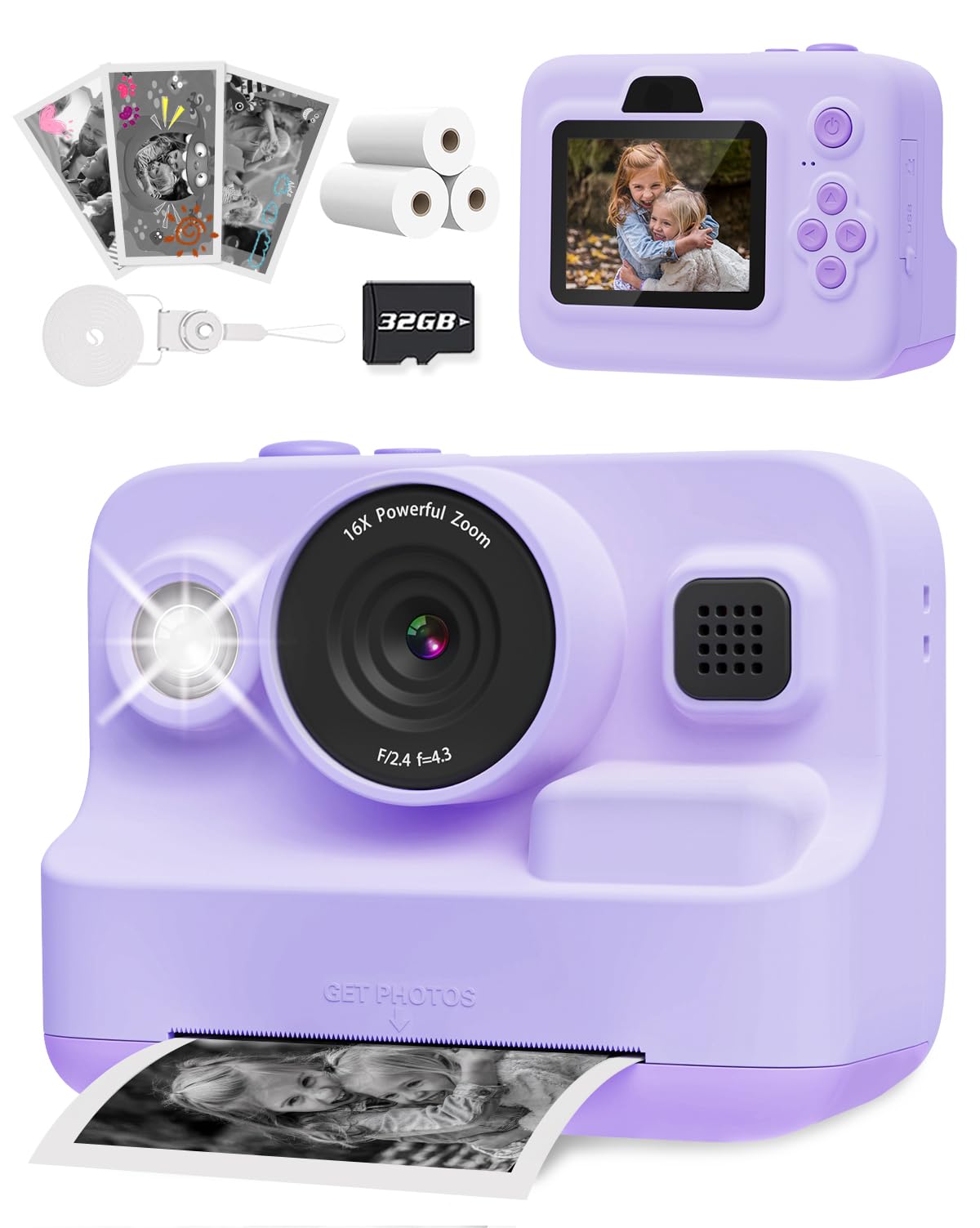 Anchioo Kids Digital Camera with 1080P Video, IPS Screen, 32GB SD Card - Christmas Gift, Age 3-12