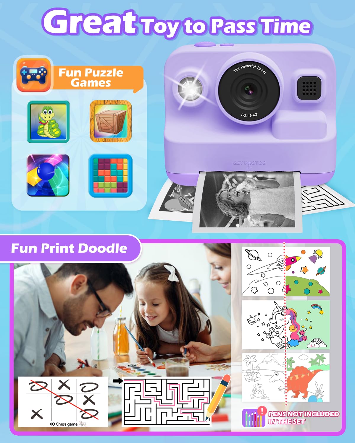 Anchioo Kids Digital Camera with 1080P Video, IPS Screen, 32GB SD Card - Christmas Gift, Age 3-12