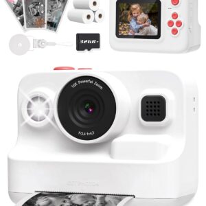 Anchioo Kids Camera Instant Print, 1080P Kids Digital Camera with Printer Paper, Christmas Birthday Gift for Girls Boys Age 3-12, Kids Print Camera Toy for 4 5 6 7 8 Year Old Boy, 32G SD Card - White