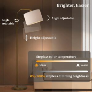 FINNCHY Gold Floor Lamp with Remote Control, 1200 Lumens 15W LED Bulb Included, Adjustable Height Arc Floor Lamps for Living Room, Modern Gold Standing Lamp Dimmable Floor Lamp for Bedroom, Office