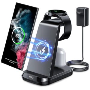wireless charger for samsung phones watch earbuds (not for samsung z flip & a series), swio 3 in 1 charging station for samsung watch 6/5/4/3, s24 s23 s22 s21 s20 /note 20 10/ z fold 4 3, buds/2/pro