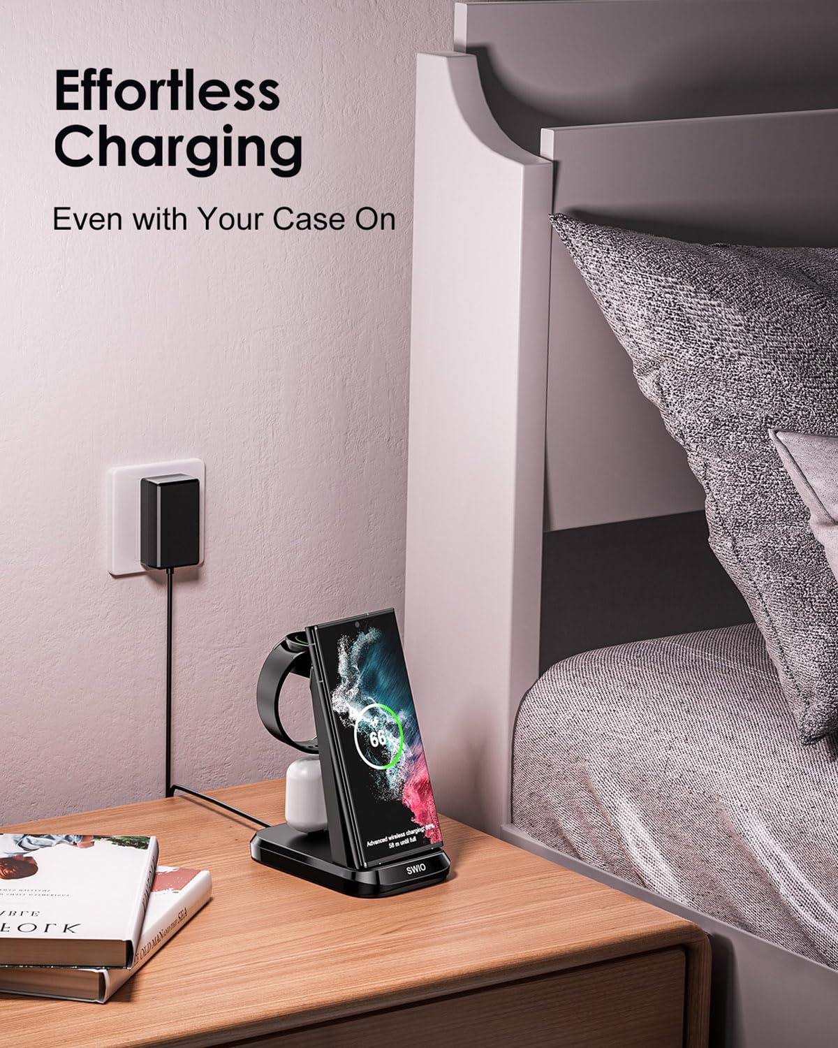 Wireless Charger for Samsung Phones Watch Earbuds (Not for Samsung Z Flip & A Series), SWIO 3 in 1 Charging Station for Samsung Watch 6/5/4/3, S24 S23 S22 S21 S20 /Note 20 10/ Z Fold 4 3, Buds/2/Pro