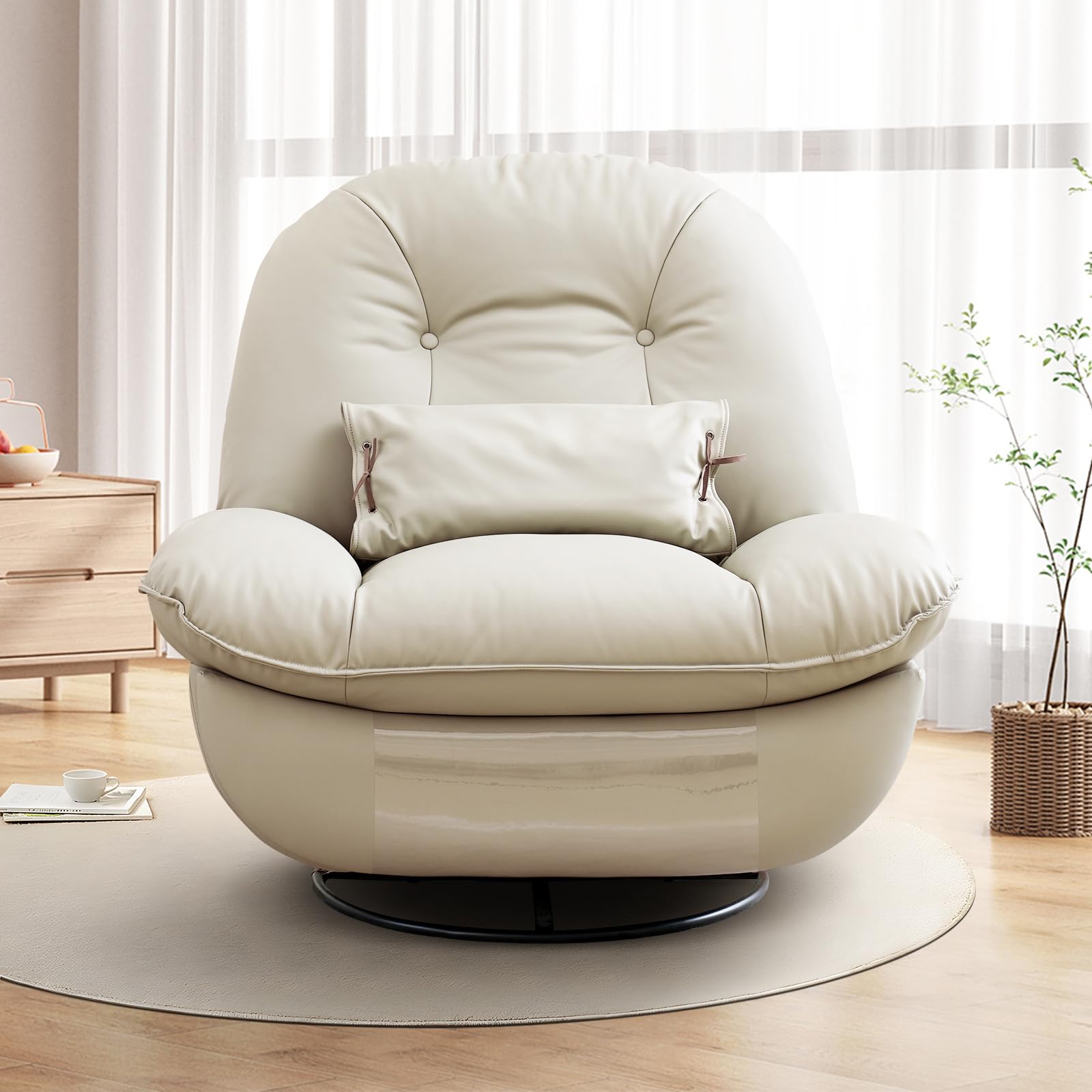 COOSLEEP Oversized Electric Rocker Recliner Swivel Glider with 43.5'' Sitting Width and 270° Swivel,360° Surround Sound Breathing Ambient Lighting,Comes a 3-in-1 Pillow (Beige)