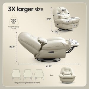 COOSLEEP Oversized Electric Rocker Recliner Swivel Glider with 43.5'' Sitting Width and 270° Swivel,360° Surround Sound Breathing Ambient Lighting,Comes a 3-in-1 Pillow (Beige)