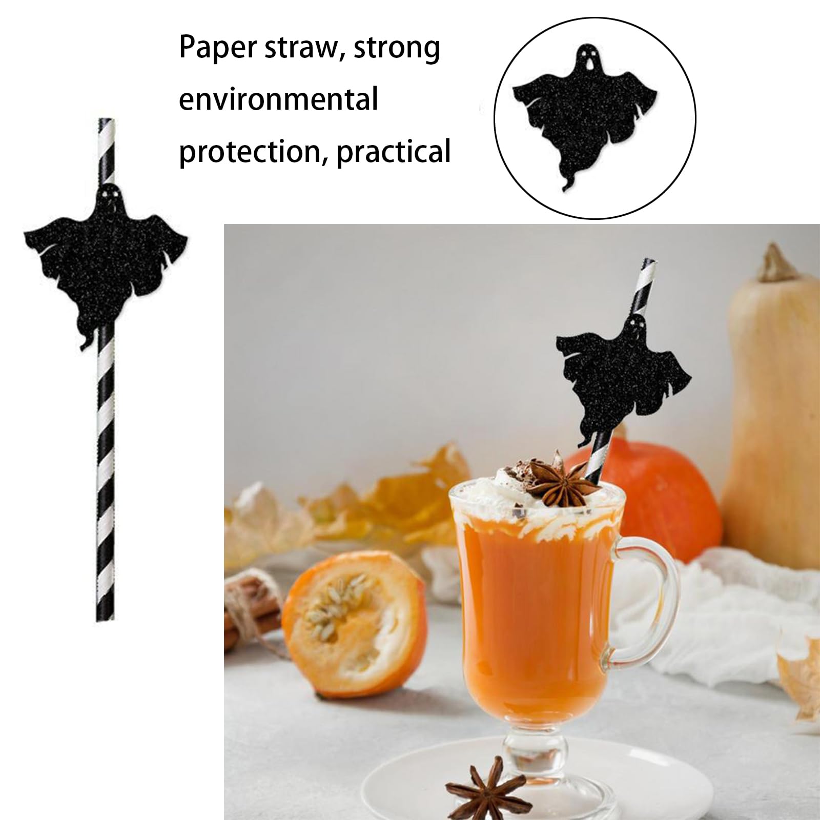 27 Pcs Halloween Paper Straws Pumpkin Bat Skeleton Pattern Black Cat Witch Castle Sticker Insert Straws Disposable Black Paper Drinking Straws Cake topper for Halloween Party Birthday Supplies