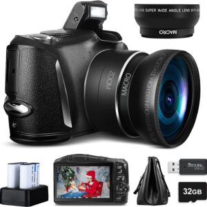 Monitech Digital Camera Compact Vlogging Camera, 4K 48MP Camera for Photography with 2 Batteries,32GB SD Card, 16x Digital Zoom, 3.0 inch Screen,Camera for Beginners