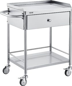 vevor medical cart, 2-layer stainless steel cart 220 lbs weight capacity, lab utility cart with 360° silent wheels and a drawer for lab, clinic, kitchen, salon