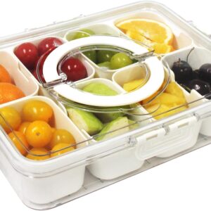 Yuroochii Divided Serving Tray with Handle - Lid & Removable Snack Box 8 Compartment Fruit Container Food Storage Snackle Lunch Organizer Fridge Platter Charcuterie Holder for Travel Candy Party Salad