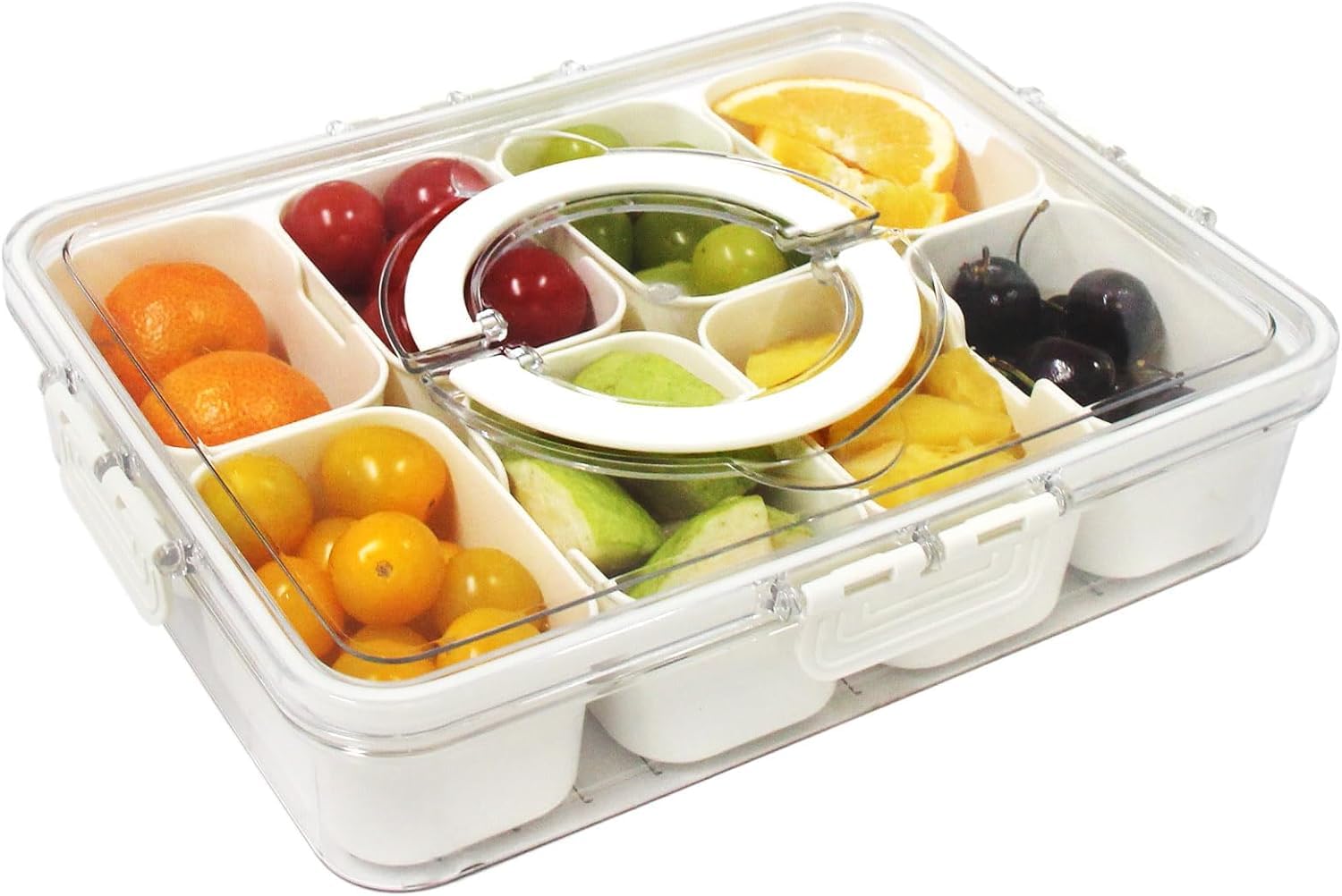 Yuroochii Divided Serving Tray with Handle - Lid & Removable Snack Box 8 Compartment Fruit Container Food Storage Snackle Lunch Organizer Fridge Platter Charcuterie Holder for Travel Candy Party Salad