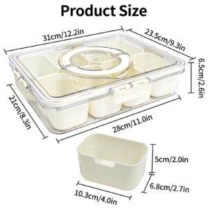 Yuroochii Divided Serving Tray with Handle - Lid & Removable Snack Box 8 Compartment Fruit Container Food Storage Snackle Lunch Organizer Fridge Platter Charcuterie Holder for Travel Candy Party Salad