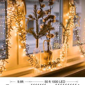 Christmas Tree Lights Outdoor Cluster Lights - 1000 LED 50 Ft Christmas Firecrackers String Lights, 8 Modes Timer Remote Waterproof Plug in Twinkle Fairy Lights for Xmas Tree Garland Window Party