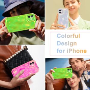 Fingic Designed for iPhone 12 Case,iPhone 12 Phone Case [with 1*Screen Protector][Water Ripple Shape Sparkly]Camera Lens Protection Thin Antislip 360° Protective Cover for iPhone 12(Fluorescent Green)