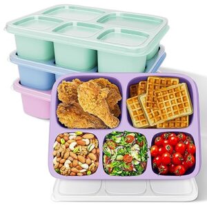 mosville® bento snack containers, 4 pack lunchable container with 5 compartments for adults on-the-go meals [portion control], reusable bento lunch box bpa-free