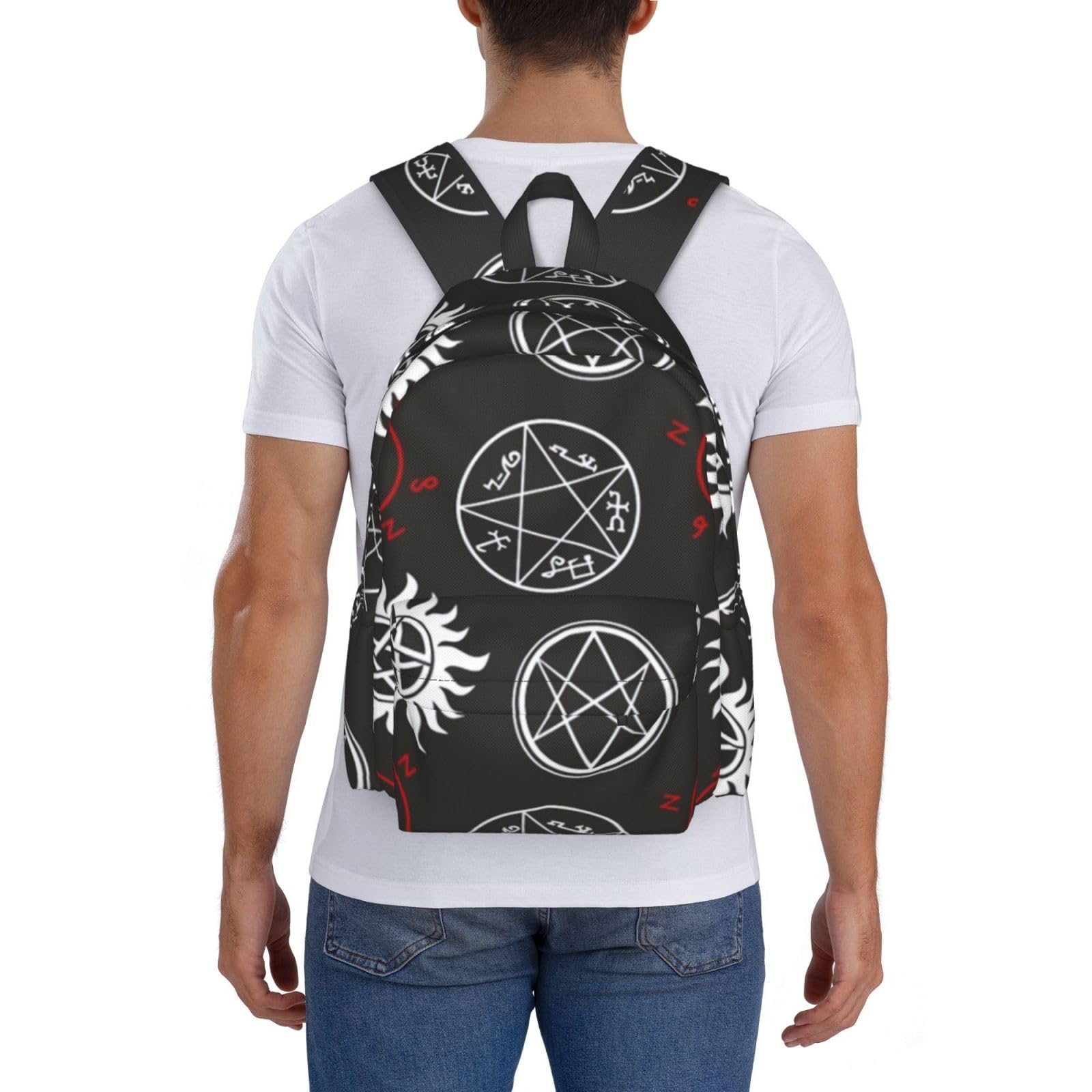 VACSAX Casual Backpack Laptop Backpack Supernatural Symbols Black Print Travel Backpacks