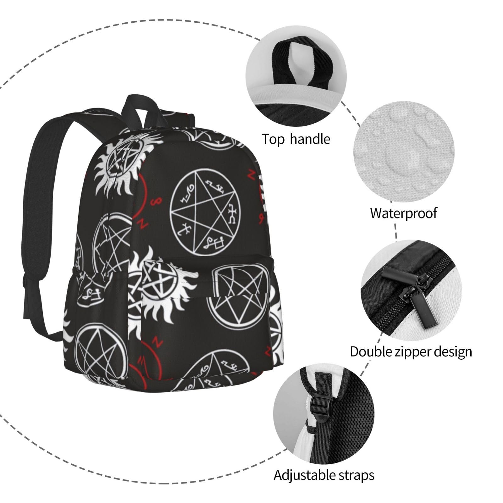 VACSAX Casual Backpack Laptop Backpack Supernatural Symbols Black Print Travel Backpacks