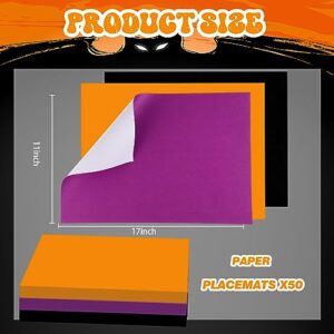 Honoson 150 Pcs Christmas Paper Placemats Disposable Red Green White Paper Placemat 11 x 17 Inch Rectangle Decorative Table Mats for Holiday Xmas Home Dining Table Decorations (Orange Black Purple)