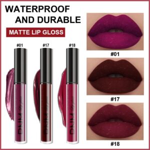 evpct DNM 3Pcs Dark Red Purple Plum Matte Liquid Lipstick Lip Stain Sets for Women Matte+Lipstick Dark Maroon Long Lasting Permanent Lipstick 24 hr Hours Magic Lipstick 24 Hours original Waterproof