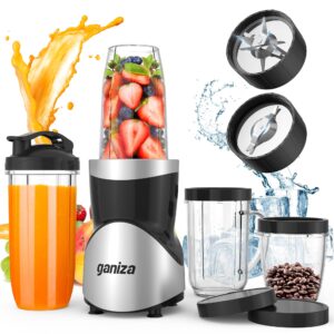 ganiza smoothie blender, blender for shakes and smoothies, 15-piece personal blender and grinder combo for kitchen, smoothies maker with 4 bpa-free portable blender cup, nutritious recipe, max 900w