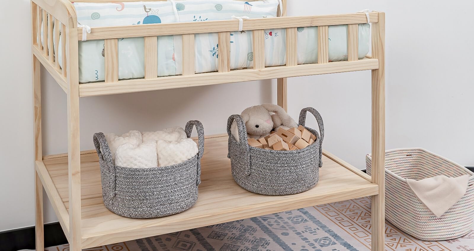 CubesLand Cute Small Baby Nursery Basket Bin,Soft Cat Toys Storage Basket,Woven Baskets for Shelves,Cube Organizer Basket Bin,Home Decor 9.5x5.51 Gray