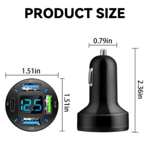 Moioee 4 Ports USB Car Charger, 66W Super Fast Charging USB QC 3.0, USB Adapter Charger with LED Voltmeter for Car Cigarette Lighter Plug, Compatible with Most Cell Phone (1, PD+QC3.0+2.4A)