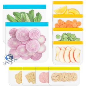 reusable storage bags, 10 pack dishwasher safe silicone food storage bags with 3 sizes for marinate meats, sandwich, snack, cereal, travel item