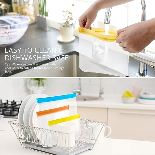 Reusable Storage Bags, 10 Pack Dishwasher Safe Silicone Food Storage Bags with 3 Sizes for Marinate Meats, Sandwich, Snack, Cereal, Travel Item