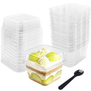 qyyiguf 50 pcs 8oz plastic dessert cups with lids and spoons,square parfait cups,disposable ice cream containers for cupcake,pudding,snacks,yogurt,parfaitfruits,mousse
