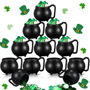 uiifan 12 pcs 15 oz st. patrick's day cauldron cups cauldron pot cups for drinks plastic st patricks day cauldron mug for party gift supplies (black)