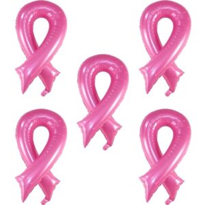 loonelo 5pcs breast cancer awareness balloons decoration, 40inch pink ribbon breast cancer awareness jumbo foil balloons, hope strength faith balloons for pink ribbon breast cancer party supplies