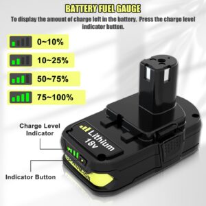 3.0Ah Replacement for Ryobi 18V Batteries Compatible with Ryobi 18V Lithium Battery P102 P103 P104 P105 P107 P108 P109 P190 P122 for 18 Volt Cordless Power Tools 2 Packs(Green)