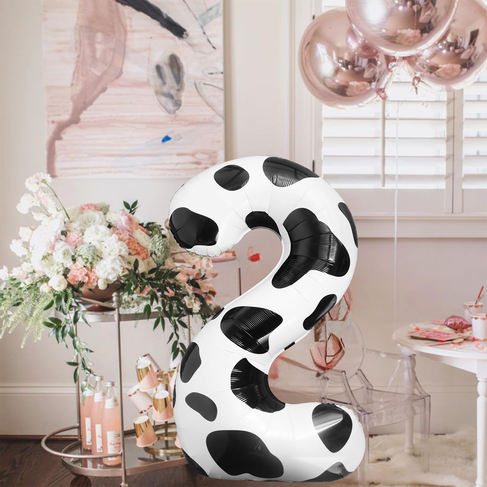 LEBERY Cow Print Balloons 40 Inch Cow Print Number 2 Balloon Big Number 2 Balloon Moo Moo Im Two Birthday Decorations Cowgirl Theme Number Balloon for 2nd Birthday Farm Barn Animal Party Decor