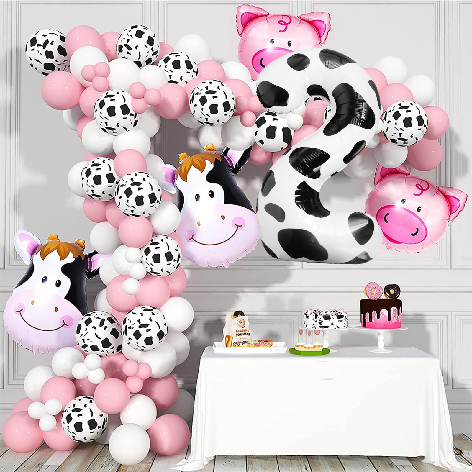 LEBERY Cow Print Balloons 40 Inch Cow Print Number 2 Balloon Big Number 2 Balloon Moo Moo Im Two Birthday Decorations Cowgirl Theme Number Balloon for 2nd Birthday Farm Barn Animal Party Decor