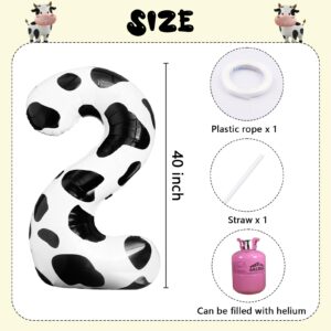 LEBERY Cow Print Balloons 40 Inch Cow Print Number 2 Balloon Big Number 2 Balloon Moo Moo Im Two Birthday Decorations Cowgirl Theme Number Balloon for 2nd Birthday Farm Barn Animal Party Decor