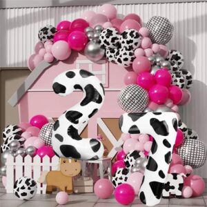 LEBERY Cow Print Balloons 40 Inch Cow Print Number 2 Balloon Big Number 2 Balloon Moo Moo Im Two Birthday Decorations Cowgirl Theme Number Balloon for 2nd Birthday Farm Barn Animal Party Decor