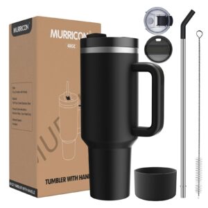 murricon 40 oz tumbler with handle and straw,reusable vacuum quencher tumbler with lid,stainless steel insulated travel mug,for coffee and beverages(black)