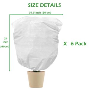 6 Pack Plant Covers Frost Protection Bag Winter Drawstring Plant Covers Winter Reusable Plants Jacket for Fruit Tree Shrub Potted Plants (24" x 31.5")