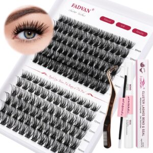 fadvan diy lash extension kit d curl fluffy lash clusters soft velvet with lash bond and seal and lash applicator reusable 2 styles wispy false eyelashes easy to apply at home(cece3+4,10-16mm-156 pcs)