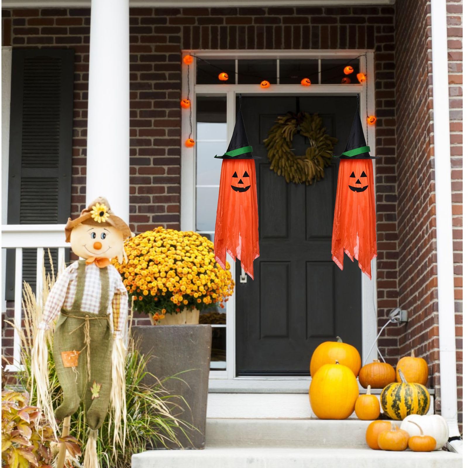 CROOT Halloween Decorations,2 Pack Orange Pumpkins Wizard Hat Outdoor Halloween Decorations, Halloween Orange Ornaments Party Decor for Fall Home Garden Tree Porch Lawn Window