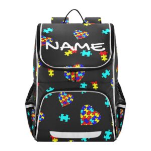 xuwu custom personalized autism awareness colorful puzzle backpack with reflective strip for kids boys girls elementary school bag removable chest strap