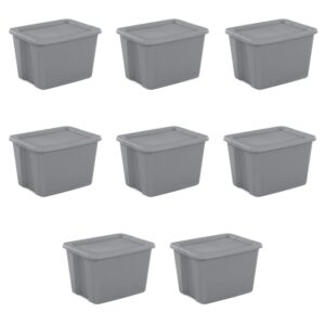 batane 18 gallon tote box plastic, gray, set of 8