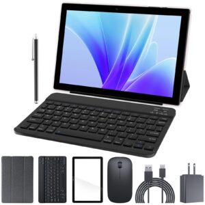 tablet with keyboard 10 inch 2 in 1 tablets incldue case mouse stylus film, 3gb ram+64gb rom quad-core tableta, 6000mah battery, 8mp camera, 1280x800 fhd, wifi, google certified android 11 tablet pc