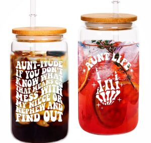 16oz glass jar iced coffee cup | best aunt gifts from niece - birthday gifts for aunt from nephew - funny aunt christmas gifts from niece nephew - best aunt ever gifts