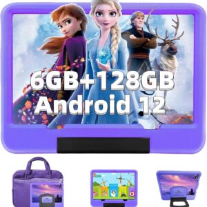 OUZRS Kids Tablet Android 12 Kid Tablet 128GB ROM 1TB Extensions 6GB RAM 6850mAh,5G Dual WiFi GSM Certification with Protective Case for 10 Inch Tablet Child's Learning and Entertainment(Purple)