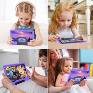 OUZRS Kids Tablet Android 12 Kid Tablet 128GB ROM 1TB Extensions 6GB RAM 6850mAh,5G Dual WiFi GSM Certification with Protective Case for 10 Inch Tablet Child's Learning and Entertainment(Purple)