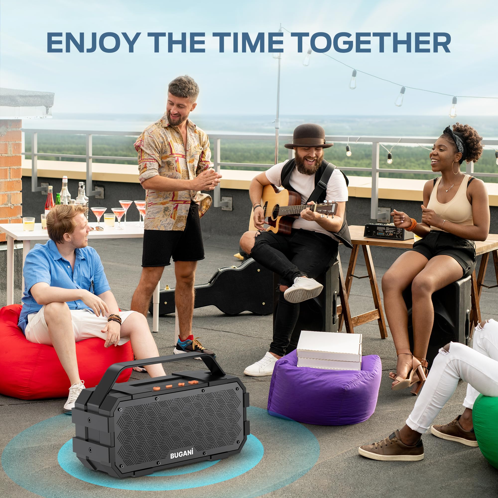 BUGANI Bluetooth Speakers, 40W Loud Portable Wireless Bluetooth Speaker, 24H Playtime Outdoor Speaker, Stereo Sound Rich Bass, TWS Pairing, Built-in Mic Supports TF Card, AUX for Party Outdoor Camping