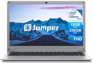 jumper laptop 12gb ddr4 256gb ssd, intel celeron 2.4ghz processor, windows 11 computer with 14 inch fhd ips display, dual speakers, dual-band wifi(2.4/5g), 35.52wh battery, usb3.0, type-c, slim.