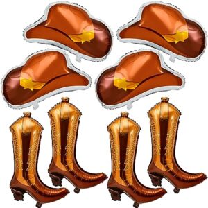 wettarn 8 pcs western themed party balloons include 4 pcs cowgirl boot balloons and 4 pcs cowgirl hat foil balloon, bachelorette party decorations for western themed birthday party
